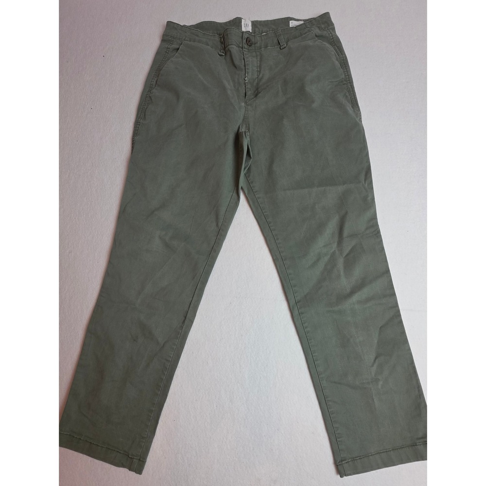 GAP Girlfriend Khaki Pants Womens 12 Olive Green Straight Leg Chino Stretch